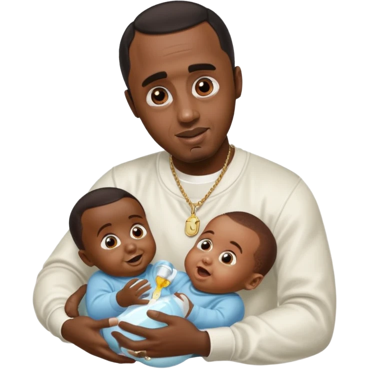 Sean “Diddy” Combs with baby oil and a very small infant and he’s pouring the baby oil on the baby and they have a scared face they’re really scared while diddy is happy emoji