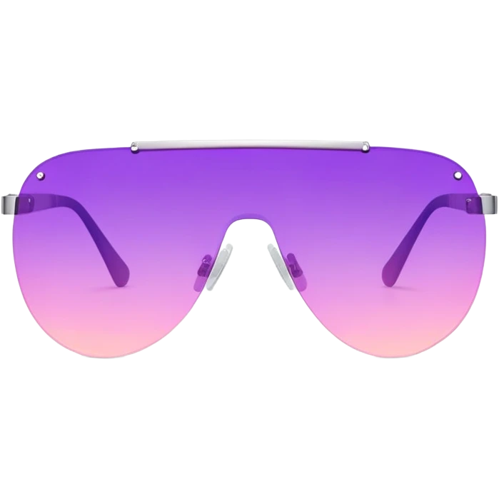 gradient pink to purple frameless visor sunglasses, Y2K aesthetic, single lens design emoji