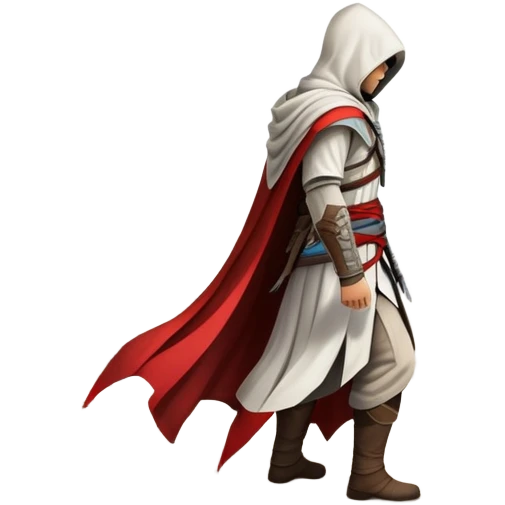 An icon representing an adventure game, inspired by Assassin's Creed. The design features a heroic character in hooded attire, scaling a tall building in a historical cityscape. The background shows ancient architecture and hidden symbols, symbolizing exploration and stealth. Transparent background emoji