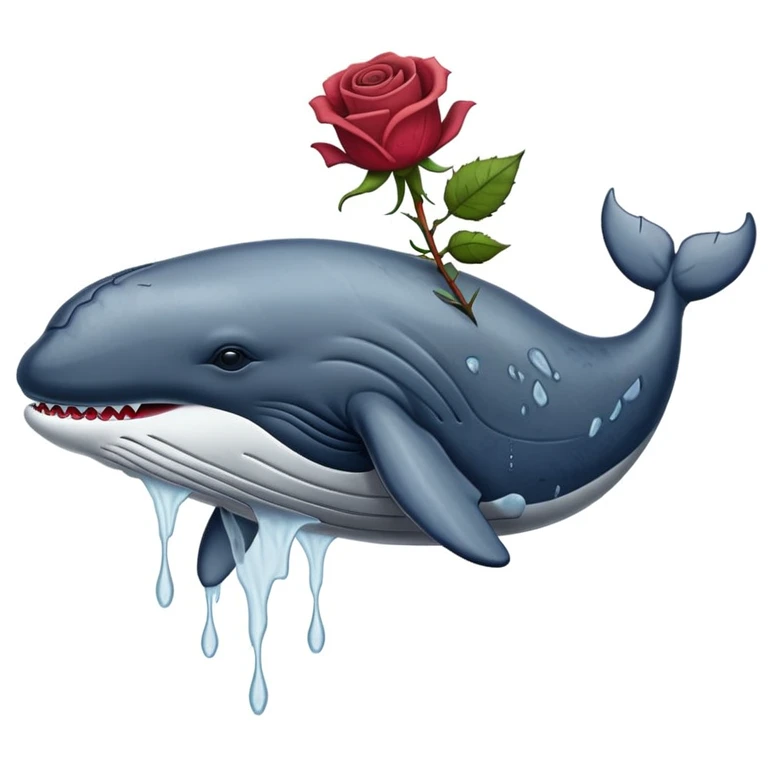 whale with wilted rose coming out of spout emoji