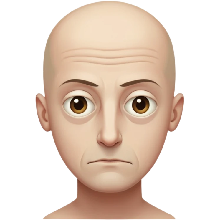 Steven Miller, bald, grim expression, narrow rectangular head, bottom lip sticking out, eyelids lower on the outside emoji