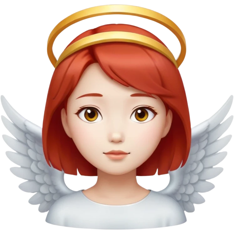 Asian angel girl with short red hair, oval face, and halo emoji