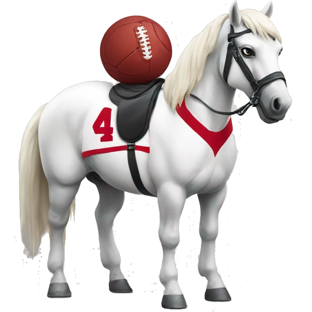 a white horse mascot wearing a crimson footbal jersey emoji