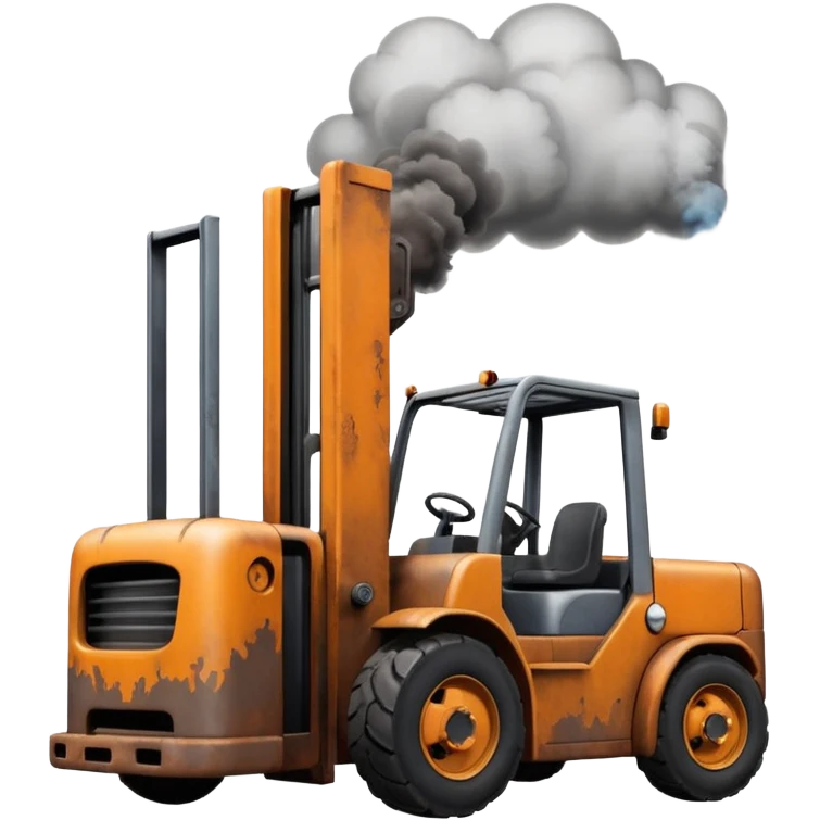 ugly, broken forklift with clouds of smoke around emoji