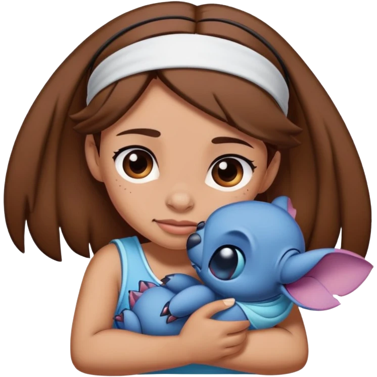stitch hugging a girl with brown hair and a headband on  emoji
