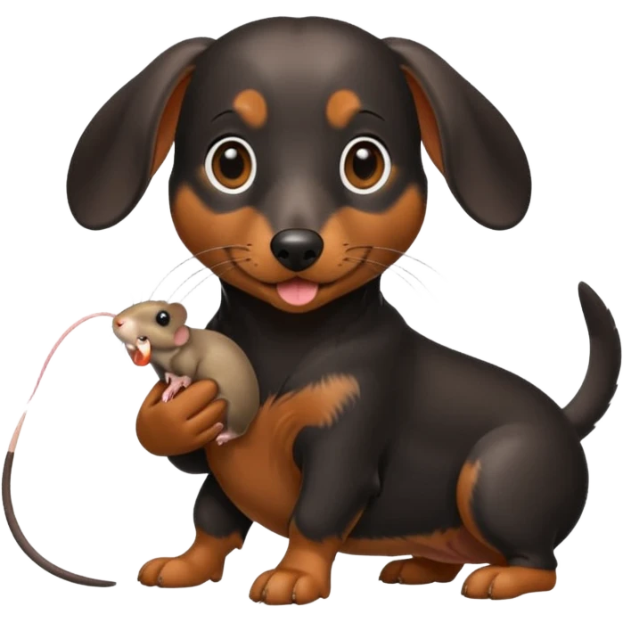 Miniature Black and Tan dachshund with a small field mouse in its mouth emoji