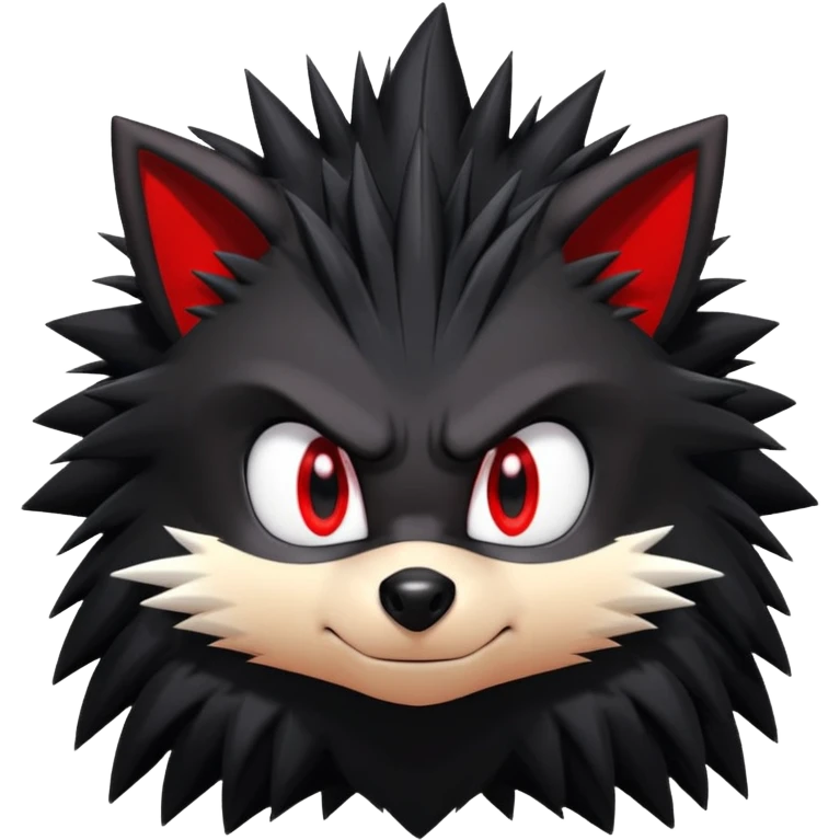 Shadow the Hedgehog with black fur, red stripes, white chest fur, and red eyes emoji