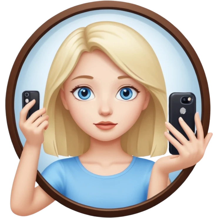 girl taking selfie in mirror with blue eyes emoji