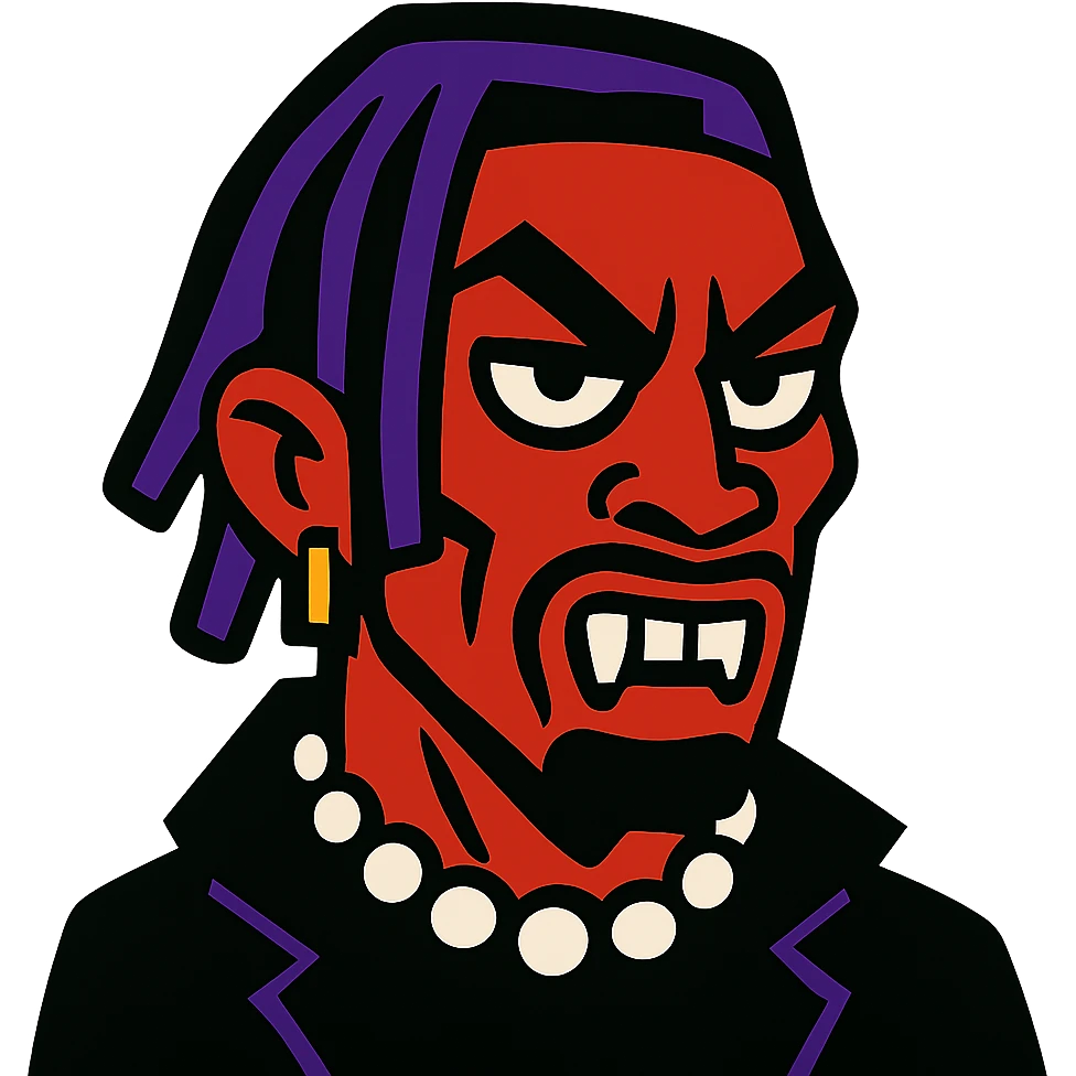 Vamp Carti with a goon face, stylized, bold and expressive emoji