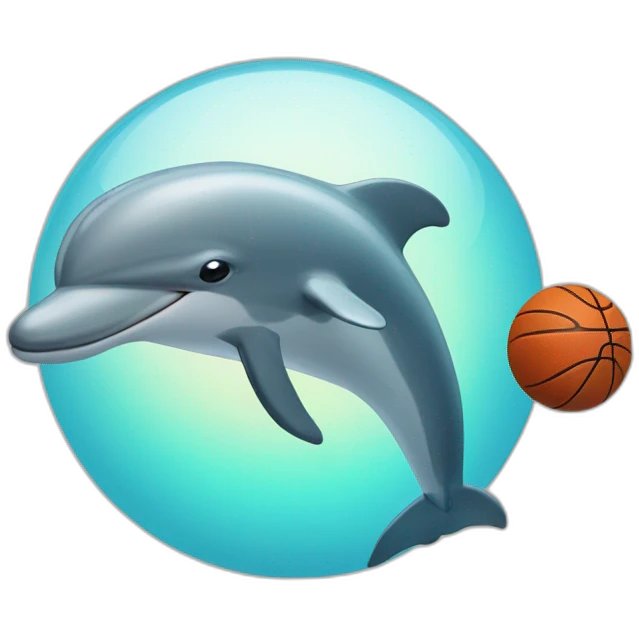 Dolphin with basketball and label that says "Cherno more Odesos" in front of the dolphin and the ball emoji