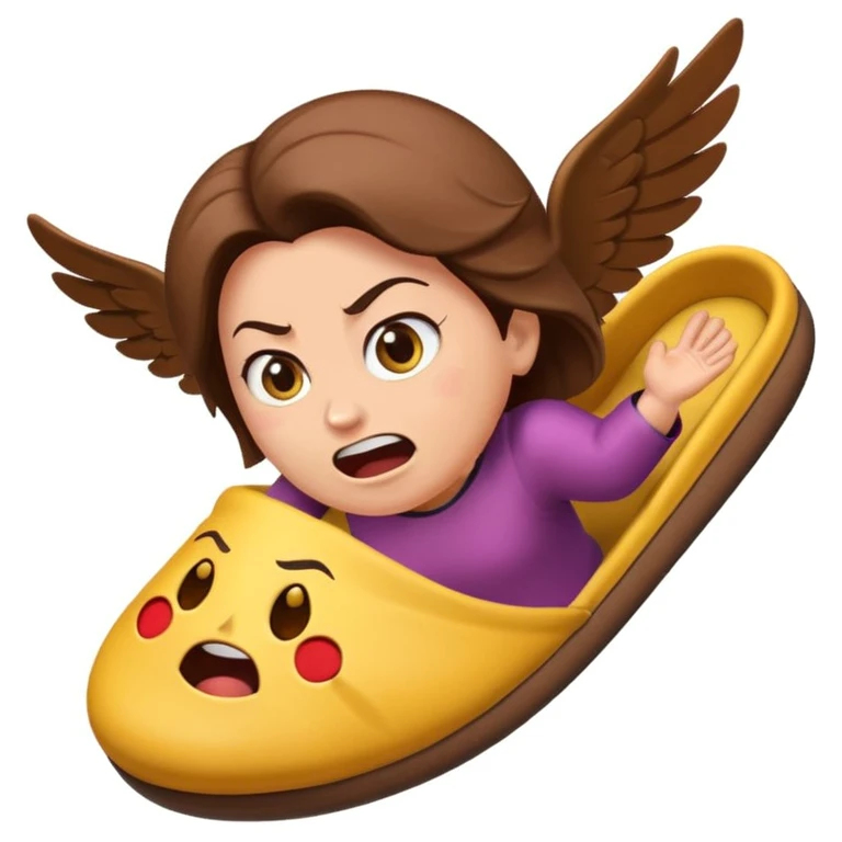 a slipper flying through the air, angry mom in background, emoji style emoji
