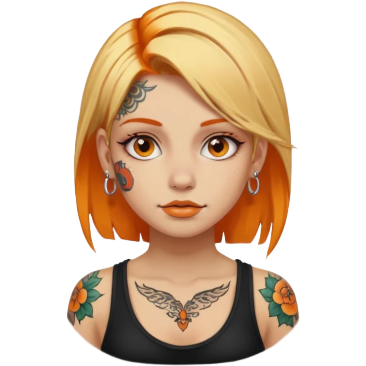 Girl with half orange half blonde hair with tattoos and piercings emoji