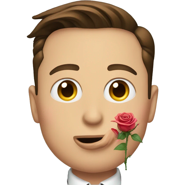 Elon musk with a rose in his mouth emoji