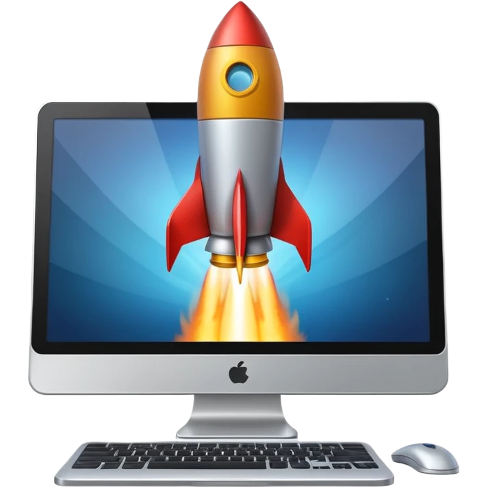 rocket emerging from a computer screen, symbolizing entrepreneurship and new beginnings, clean modern emoji style emoji