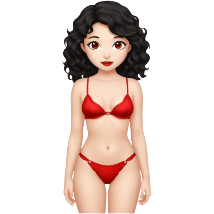 Naked girl, bare chest, bare hips, shy, black wavy hair, naked, no cloths, red cheeks, full body naked, stripper emoji