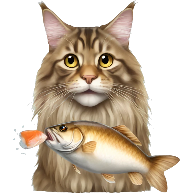 Maine coon eating fish emoji