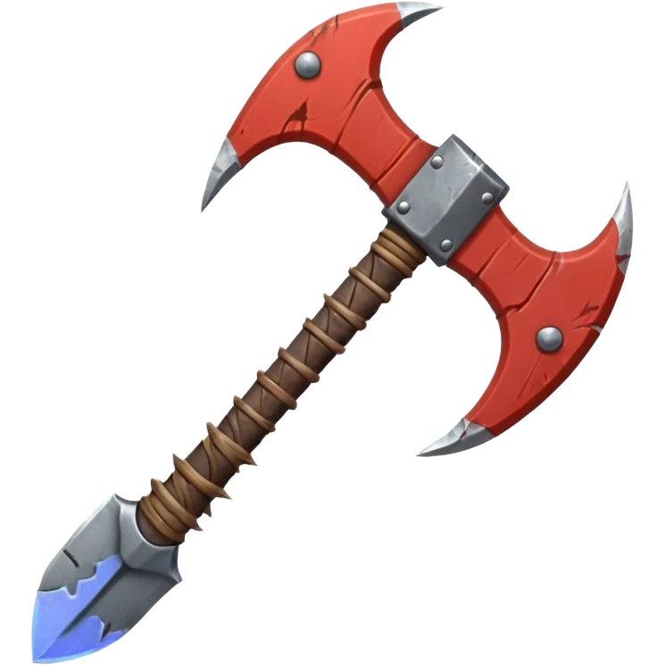 savage barbarian axe object icon, spiked double blade, battle-worn metal, scratches, heavy fantasy weapon, 3D cartoon, mobile game icon style, centered, clean background, no text, no watermark emoji