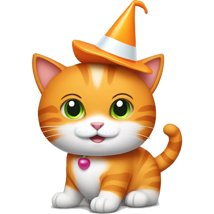 A orange cat with a white belly and with a partyhat emoji