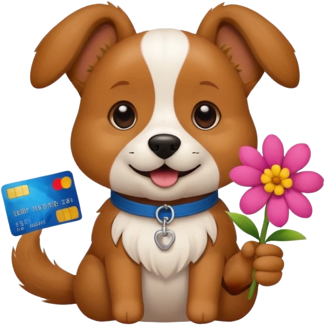 Dog with a credit card and flower emoji