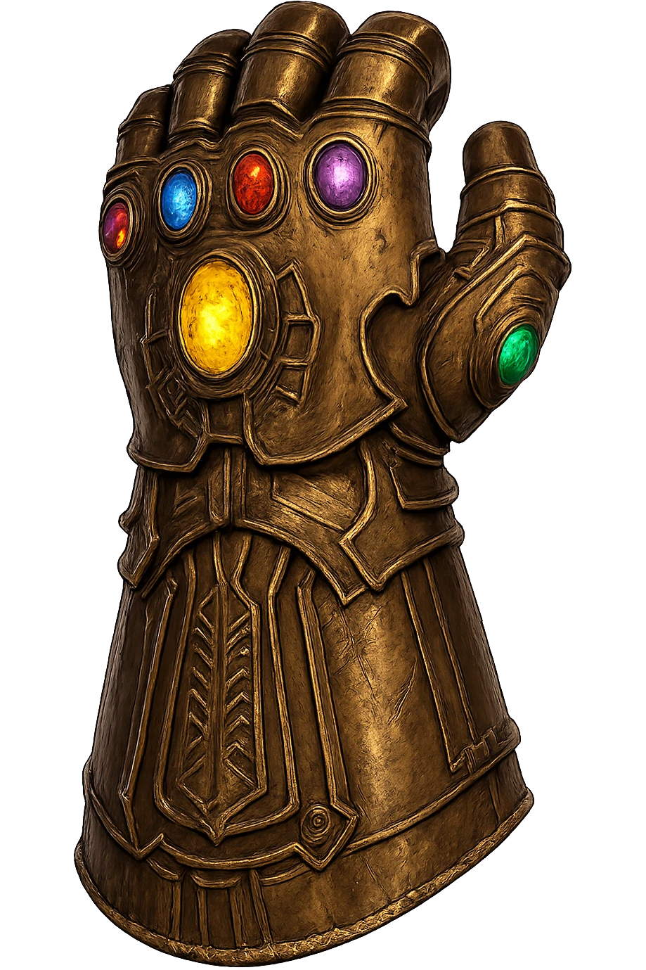 Thanos gauntlet with detailed metallic texture, embedded gems, Marvel style, no background emoji
