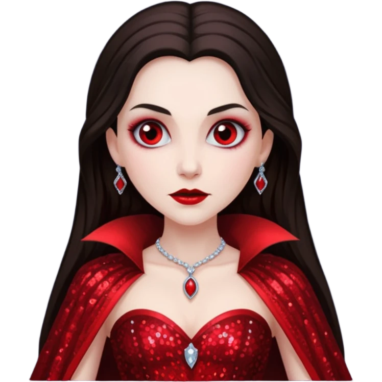 Bride of Dracula with long dark brown hair, red sequin outfit emoji