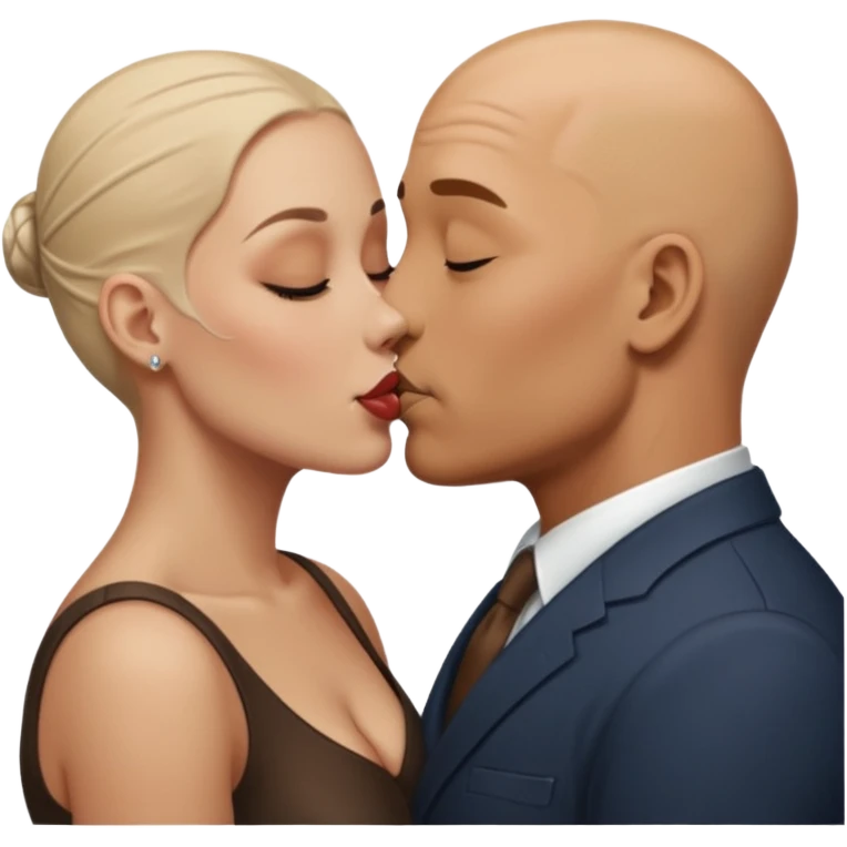 Bald man kissing white dark blonde woman emoji