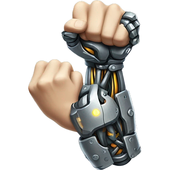 Cyborg arm and bicep with flexing shock emoji