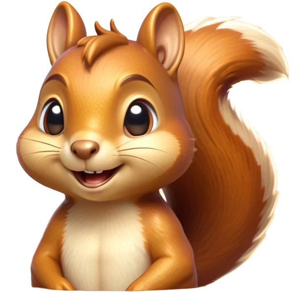 Cinematic Cheeky Squirrel Portrait Emoji, Head cocked to one side with a cheeky smirk and sparkling, impish eyes, featuring a compact, agile form with a luxuriously bushy tail and perky ears, Simplified yet remarkably expressive features, highly detailed, glowing with a playful, golden glow, high shine, mischievous and lively, stylized with an air of woodland naughtiness, soft glowing outline, capturing the essence of a cheeky squirrel that seems poised to leap out of the screen with a fun-loving attitude! emoji