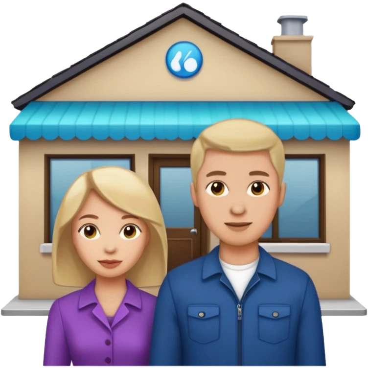 2 grown characters + shop building emoji