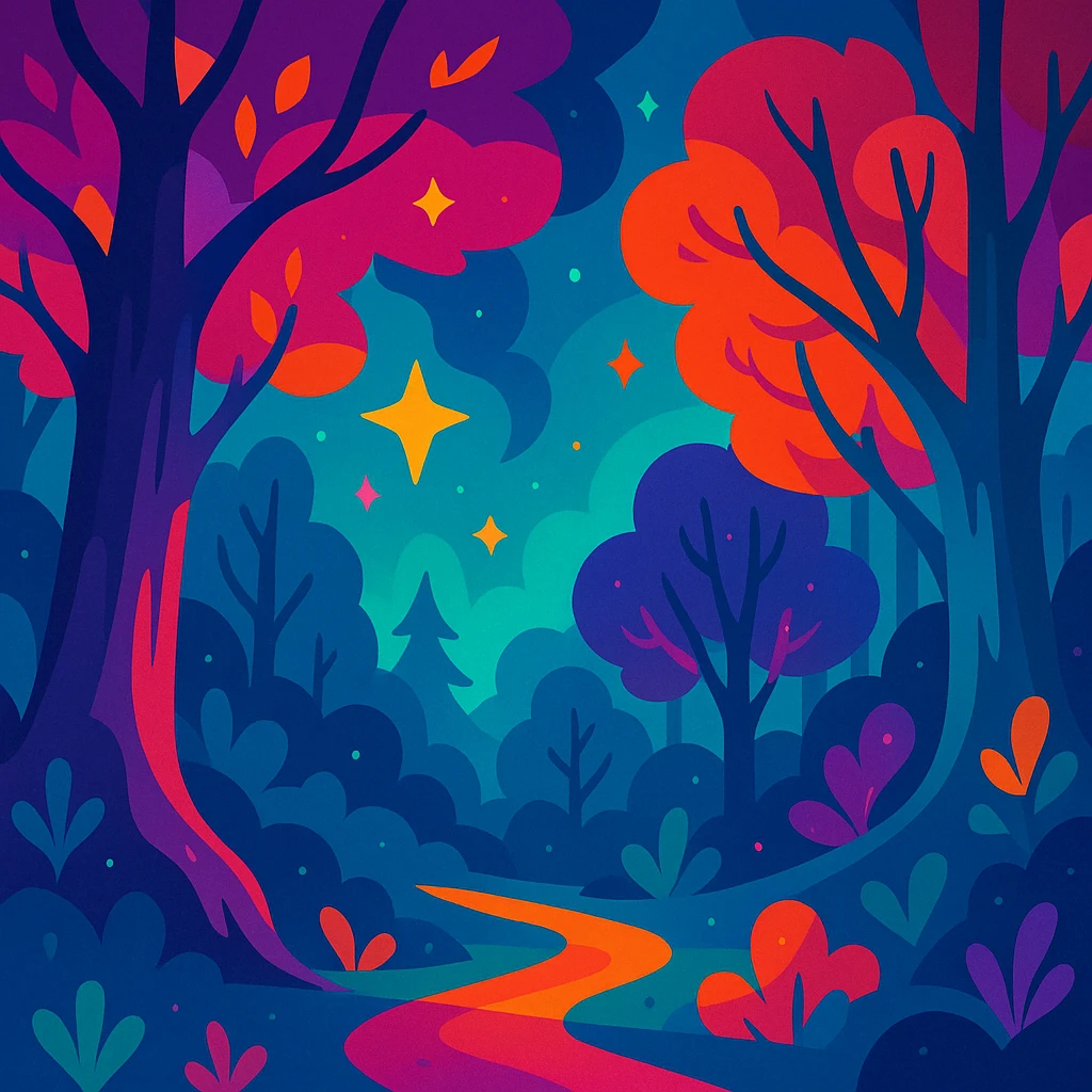 enchanted forest with magical colors emoji