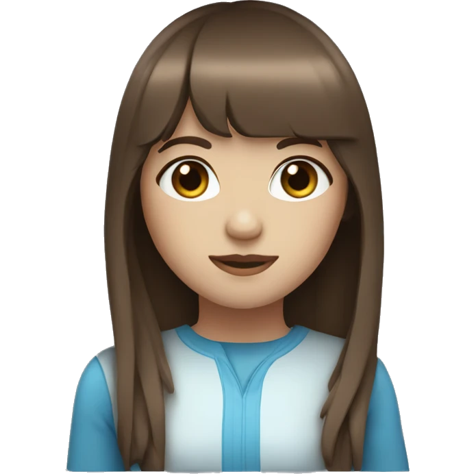 Girl with brown hair with fringe and blue eyes emoji
