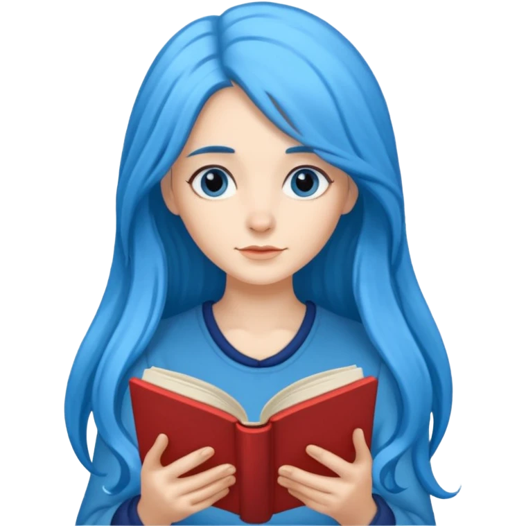 long blue haired women with book emoji