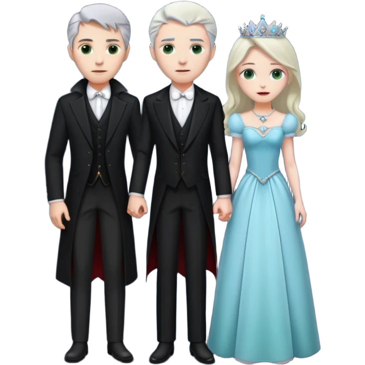 A tall vampire man with gray hair and blue eyes standing by a princess with light brown hair and green eyes emoji