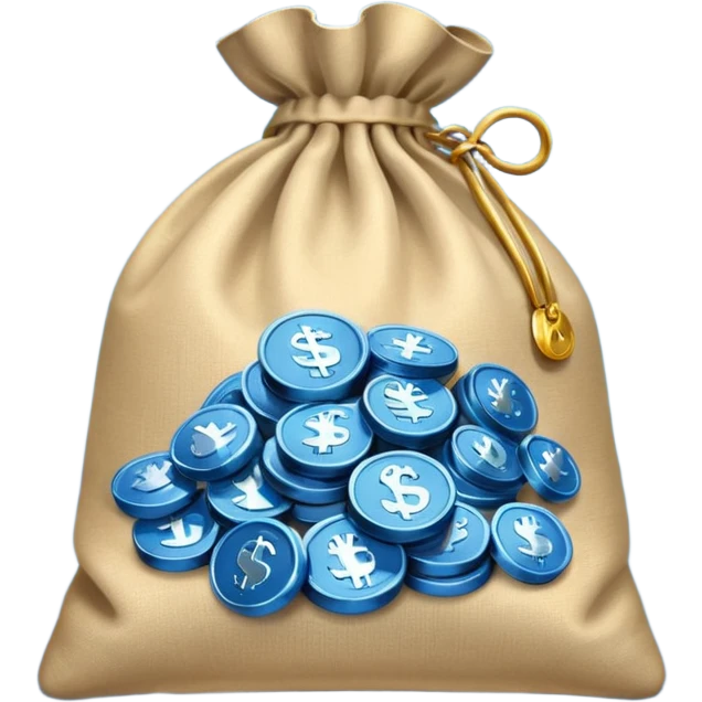 money bag on top of blue coins emoji