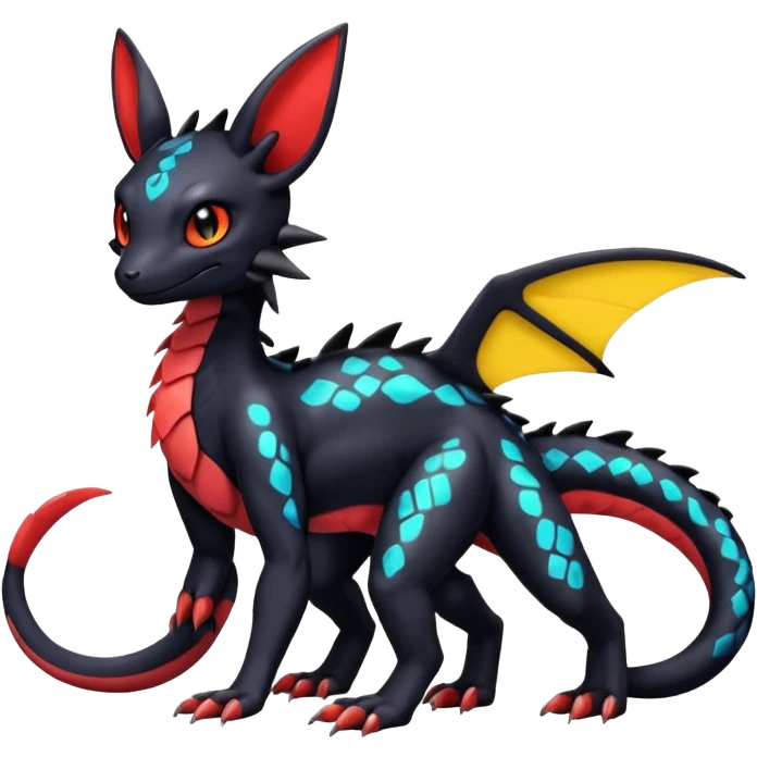 Cute Exotic Colorful Guilmon-Salandit-Umbreon-Fakémon-hybrid-creature (full body)  emoji
