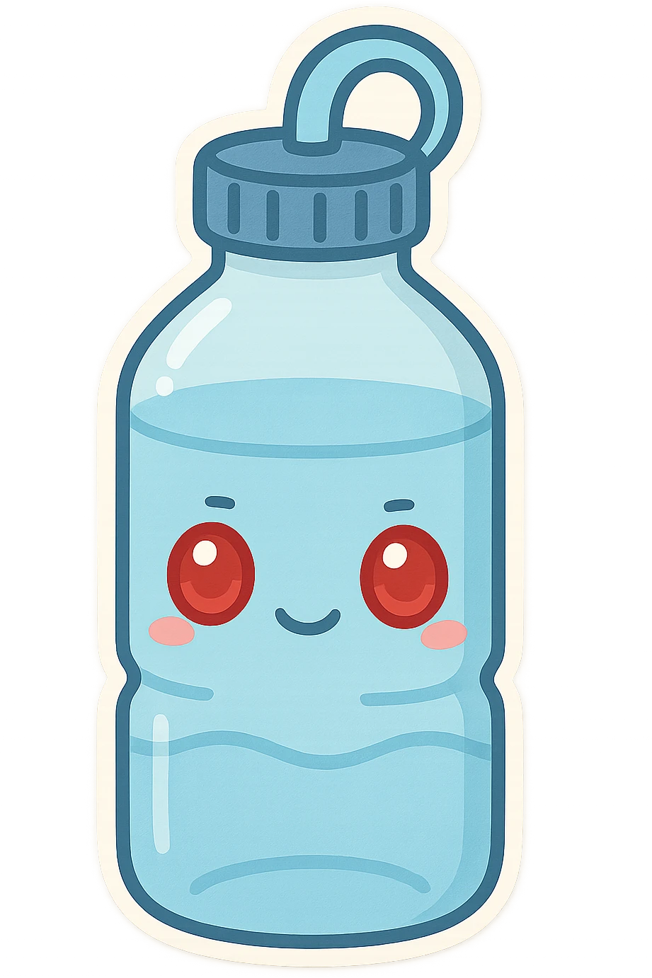 A water bottle with red eyes emoji