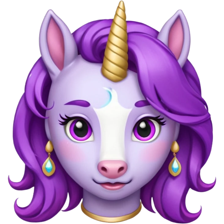 unicorn face cute and purple haired and earrings emoji
