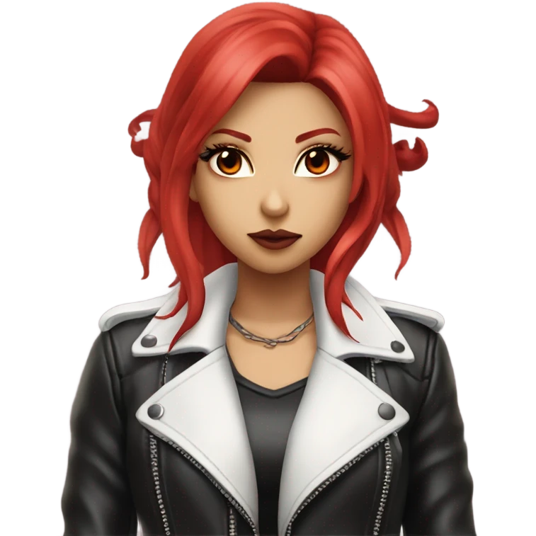 devil hime gyaru girl, red hair, leather jacket emoji