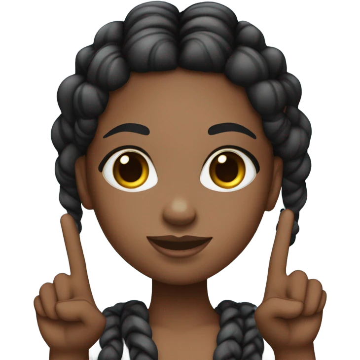 a black girl with black braids and pink highlights at the front is holding up a peace sign. emoji