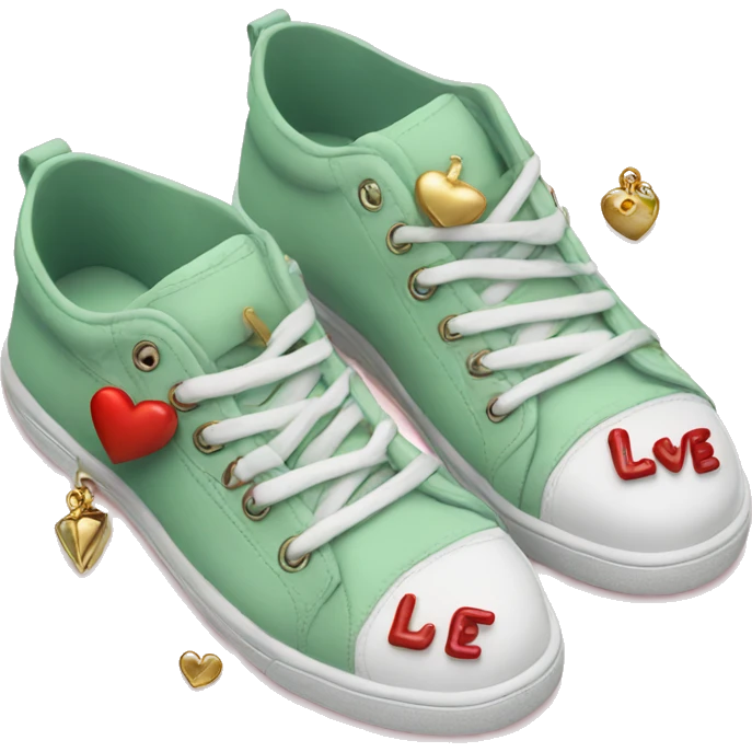 Sage sneakers with love charms emoji