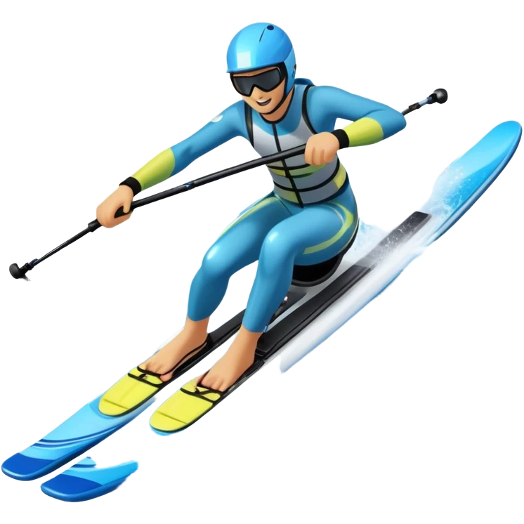 An icon featuring a close-up collage of water skis, splashing water across the surface. The design highlights the motion of the skis cutting through the water. Transparent background emphasizes the thrill of water skiing. emoji