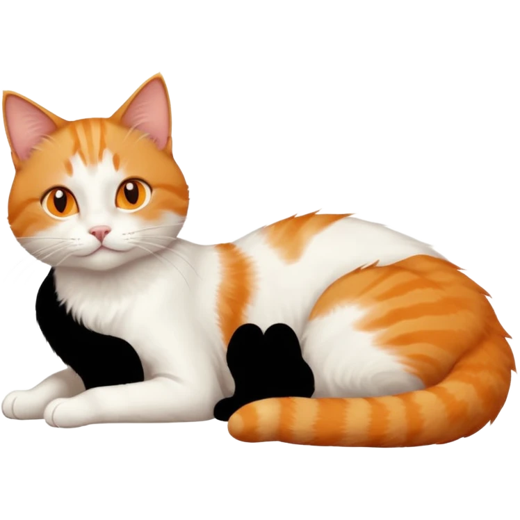 ginger and white cat with orange eyes doing a big extremely long stretch reaching up into the air with arms and legs side by side together straight and overextended whilst lying on its side emoji