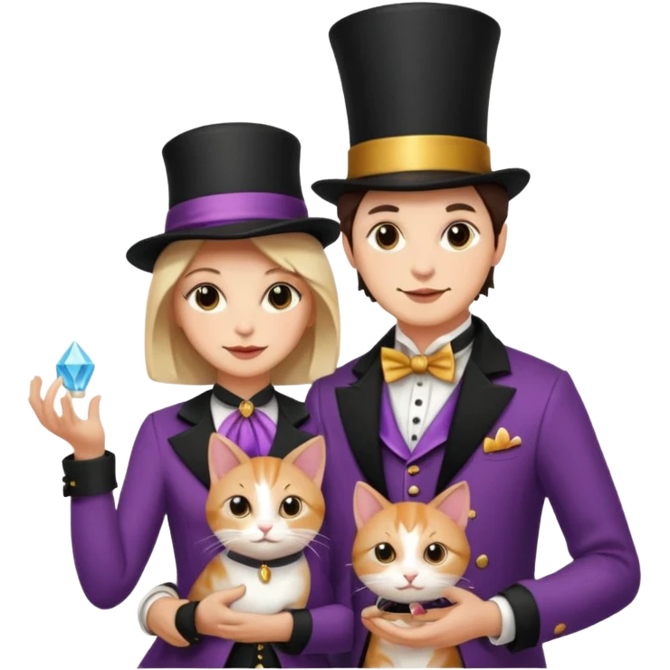 magician couple and their pet cat emoji