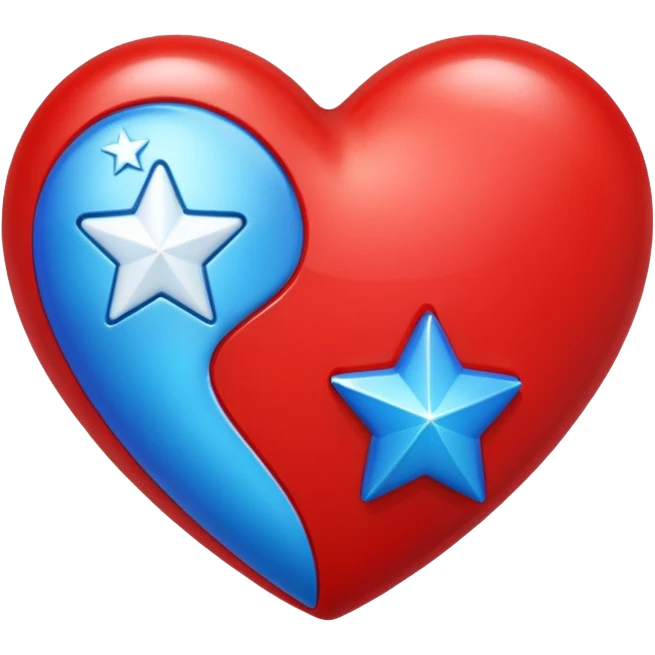 A shiny red heart with a blue star inside emoji