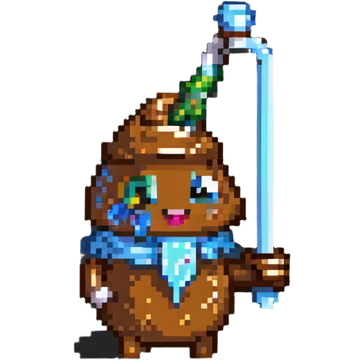 pixelated cute poop character with bong in hand emoji