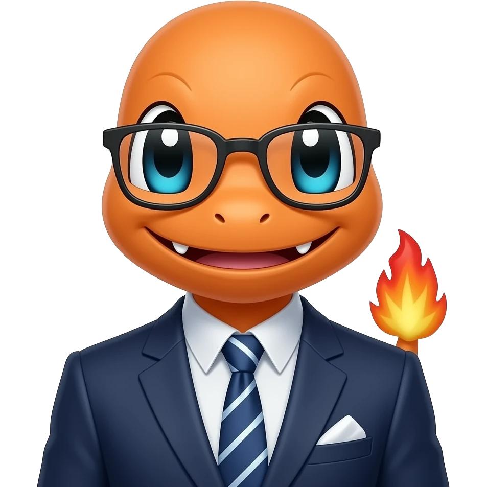 Pokemon Charmander dressed in a suit like a lawyer and wearing glasses emoji