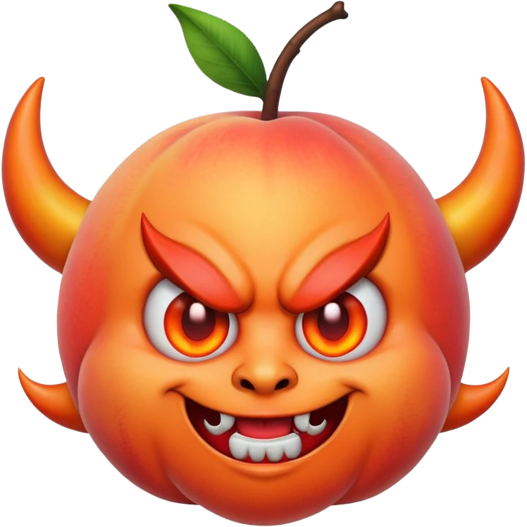 A peach with devil horns and a devil face emoji