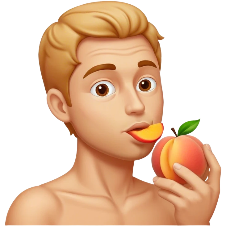 White Man kissing and eating a cream peach in hand emoji