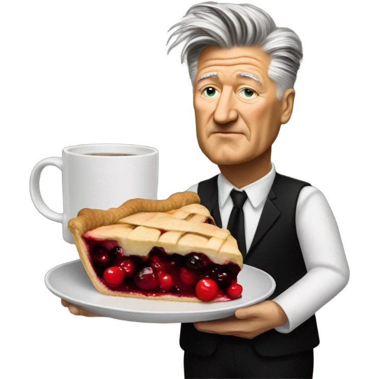 david lynch holding a cherry pie and coffee emoji