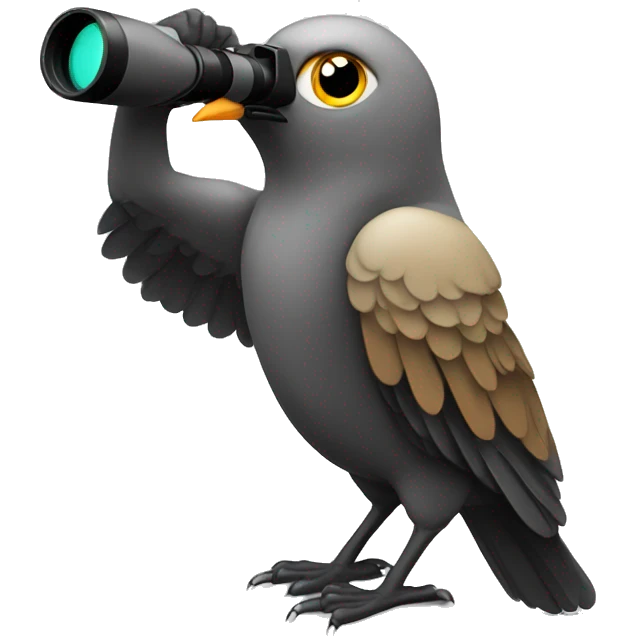 bird holding binoculars with wings a bit away from his eyes searching in the distance emoji